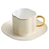 Taza de café de cerámica a cuadros chapada en oro, traje de taza y platillo, lujo moderno, restaurante de té, té de la tarde, platillo para bocadillos, taza