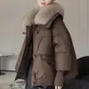 Nueva chaqueta de plumón corta de invierno, holgada, adelgazante, con un cuello grande de pelo, diseñada para mujeres petite, y con una capa exterior engrosada