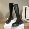 Botas Altas Planas de Suela Gruesa 2025 Nuevo Estilo con Tacón Grueso, Hasta la Rodilla, Tallas Grandes, Cremallera Trasera Ampliada Botas de Montar