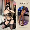 Pijama de encaje sexy de tres puntos para mujer, lencería con fragancia para escuchar por la noche, traje de perspectiva de malla sin entrepierna