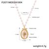 Colgante de estrella de fritillaria natural ovalada estilo palacio, collar de cadena de perlas de imitación, cadena de acero de titanio de lujo, joyería ligera para mujer