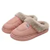 Pantuflas de algodón con felpa de cuero impermeables para uso doméstico, estilo de dibujos animados lindo para mujer en invierno, con suela gruesa, antideslizantes, zapatos de algodón de punta cerrada para hombre