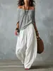 2026 Nuevo Conjunto Casual de Pantalones Largos Anchos de Moda Off-Shoulder con Bloques de Color de Amazon