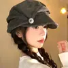 Sombrero octogonal de gamuza plisado de ala ancha color liso estilo coreano y japonés, boina casual vintage, sombrero versátil de primavera y otoño