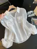 Camisa Branca de Proteção Solar Manga Longa Feminina Verão Fina Respirável Gola Polo Peça de Sobrepor Ar Condicionado Cardigã Top Tendência A13359