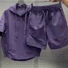 Conjunto de Duas Peças Verão Fino Tendência Marca Simples Esportivo Moletom com Capuz Manga Curta Shorts para Homens Solto Casual Moda Terno