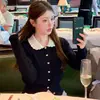 Cardigan de Punto Coreano Dulce Estilo Preppy Reductor de Edad con Cuello de Muñeca, Suéter Corto Chaqueta para Mujer Otoño e Invierno