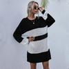 Amazon Independent Station Cross-border Comércio Exterior Outono Europeu e Americano Retro Malha Longa Cor-combinando Mori Crewneck Vestido Suéter para Mulheres
