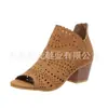 Nuevos zapatos de tacón alto para mujer estilo europeo y americano Juyuan, disponibles en stock, con puntera abierta, de moda, comercio exterior, talla grande, sandalias de mujer sin cordones cortadas con láser
