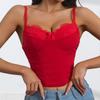 Camisola Corset Transparente Sexy com Costura de Renda Sem Alças Modeladora Roupa Externa Festa Top Cropped