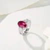 Anel de Prata Esterlina S925 com Pedra Colorida Pedra Principal Oval Duas Gotas d'Água com Halo de Diamantes Incrustado Luxo Leve Artesanato Pesado Presente para Namorada Presente de Aniversário Mulher