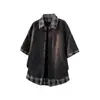 Camisa Retrô Xadrez Patchwork Manga Curta Streetwear Simples Unissex Tendência Hip Hop Solta Casual Camiseta Masculina
