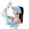 Protección Solar de Verano Sombrero de Sol Set de Máscara de Manga de Hielo para Mujer Montar al Aire Libre Sombrero de Sol Seda de Hielo Degradado Cuerno Manga de Hielo