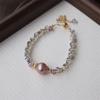 Nuevo Pulsera de Piedra Rosa para Mujer, Hebilla de Seguridad Retro Simple Colgante de Moneda, Pulsera con Cuentas de Perlas, Regalo para Estudiante