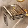 Saboneteira para Pet Suporte de Sabonete para Banheiro Prateleira de Armazenamento para Vaso Sanitário Sem Furo Camada Dupla Ventosa Montado na Parede Drenagem Armazenamento Atacado