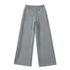 Calça Casual de Lã Forrada de Cintura Alta Reta Tendência para Mulheres Petite, Versátil para Outono e Inverno, Calça de Moletom Wide-Leg Emagrecedora