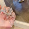 Pendientes de mariposa de cristal morado/blanco de Super Fairy con brillantes diamantes, largos y llenos de hada, joyería japonesa y coreana.