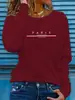Camiseta Feminina Casual de Moda Primavera Outono Manga Longa Estampa de Letra Paris Gola Redonda Manga Longa