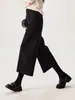 Estilo Simples e Elegante de Inverno 2025 Calça Larga de Nove Pontos Espessa Escovada Quente Calças Casuais Calças de Lã Femininas Pretas