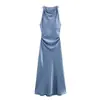 Exportación Transfronteriza Ropa de Mujer Primavera 2026 Estilo Europeo y Americano Textura de Satén de Seda Vestido Midi sin Mangas Plisado para Mujer F610143