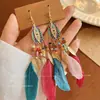 Brincos Boêmios com Franjas, Brincos Longos de Pena Estilo Étnico, Novo Estilo Popular, Brincos de Grife da Moda da Internet