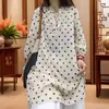 Vestido de lunares estilo vintage para mujer, nuevo vestido camisero de algodón y lino de verano, vestido de viaje de longitud media