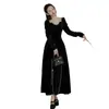 Vestido de terciopelo estilo francés para mujer, primavera y otoño, vintage negro, con efecto drapeado, vestido largo de tirantes, corte ajustado, directo de fábrica