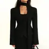 Otoño 2026 Nuevo Blazer Cruzado Europeo y Americano para Mujer Casual Color Sólido Cuello Bufanda Manga Larga