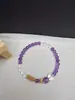 Pulseira de Ametista Natural Círculo Único Pulseira Artística Retrô de Cristal Branco para Mulheres Versátil Estilo Leve de Luxo Pulseira Atacado
