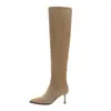 Botas de Tacón Alto Hasta la Rodilla para Mujer, Nuevo Modelo 2026, Botas Cómodas de Tacón Fino Apilado, Forradas de Felpa, Fruncidas, de Caña Alta