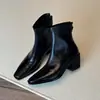 Primer encuentro: Botines elásticos negros de tacón alto grueso, con punta cuadrada, suaves y de corte ajustado para mujer, un nuevo diseño de nicho y elegante, versátiles