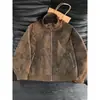 Chaqueta de cuero PU mate, unisex, adecuada para primavera y otoño, estilo retro americano, cuello alto, corte holgado, en una paleta de colores que recuerda a la estética "Millet", perfecta para parejas