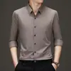 Camisa masculina, novo modelo primavera e outono, alta qualidade, adequada para homens de meia-idade, business, moderna, casual, sem rugas, versátil, manga longa