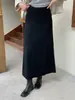 Falda larga de punto gris estilo coreano con retazos y detalle en el dobladillo para mujer, otoño, de alta gama, fluida, estiliza la figura, elegante, casual, línea A