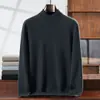 Suéter de Cachemira para Hombre de Mediana Edad Cuello Medio Alto Color Sólido Suéter Capa Interior Casual de Negocios Tejido Base Manga Larga Simple