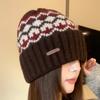 Gorro de lana jacquard de moda coreana a juego para mujer, de otoño e invierno, grueso, resistente al frío, cálido, con protección para las orejas, de punto, gorro Baotou