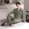 Pijama de algodão com mangas compridas e calças compridas para homens, conjunto de duas peças de cardigã de outono, roupa de casa masculina transfronteiriça para live-streaming