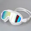 Gafas de natación de montura grande de moda electrochapadas al por mayor, gafas de natación impermeables de alta definición para adultos, equipo de natación de silicona, venta directa del fabricante