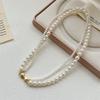 Collar de perlas con lazo para mujer, diseño con sentido de doble capa, cadena de clavícula superpuesta, cadena de collar de alta calidad para desplazamientos diarios.