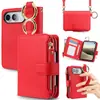 Aplicable a Funda para iPhone Duo con Tapa Hebilla Magnética Correa de Muñeca Cruzada Portatarjetas Antirrobo Bolsa con Cremallera Cubierta Protectora