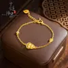 Pulsera Tradicional de Esmalte Dorado con Palabras Auspiciosas para la Paz, la Alegría y la Riqueza, Pulsera de Calabaza Cepillada de Nuevo Estilo Chino