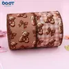 Cinta de cuadros con estampado de osito de peluche marrón con lazo, empaque floral, materiales para manualidades, venta al por mayor desde el fabricante