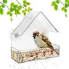 Caja de comida para pájaros colgante de ventana de succión para balcón exterior de acrílico comedero para pájaros dando loro Xuanfeng gorrión prevención de salpicaduras de comida para pájaros