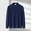 Camiseta Masculina de Manga Longa para Primavera e Outono, Camisa Polo Moderna para Homens Jovens e de Meia-Idade, Blusa de Cor Sólida, Roupa Masculina, Gola de Lapela, Camisa Fina de Outono