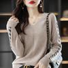 Suéter Pulóver Estilo Coreano Cuello en V Sencillo Color Block Jacquard Espiguilla Suelto Adelgazante Lana Entera Nuevo Suéter