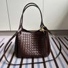 Bolsa de Paracaídas Tejida, Bolso Tote para Viajar, Bolsa para Mamá de Apertura Superior con Cordón, Bolso Tejido con Cuero Genuino