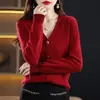 2026 Nuevo Estilo Suelto Talla Grande Cuello en V Manga Larga Suéter Cárdigan de Lana para Mujer Otoño e Invierno Prenda de Punto de Manga Larga