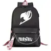 Mochila escolar USB de dibujos animados transfronteriza de cola de hadas para jóvenes de primaria y secundaria, mochila casual con cinta para hombres y mujeres