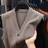 Chaleco de lana con cuello corazón, engrosado, adecuado para mediana edad y ancianos, casual y versátil, suéter de punto con cuello en V para otoño e invierno, cálido