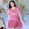Pijama de Encaje de Seda Helada Nuevo de Verano para Mujer Talla Grande Ropa de Casa Suelta de Manga Corta Camisón para Mujer